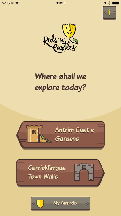 Atrium menu screen - Kids 'n' Castles theme